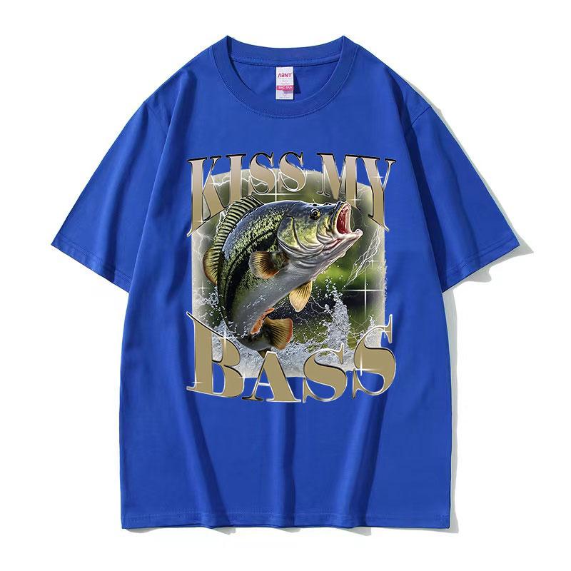 Kiss My Bass Fish Funny Meme T Shirt Retro Fishing Men Gift Retro Cotton Tshirt Unisex Tops fashion Casual High Quality Tshirt