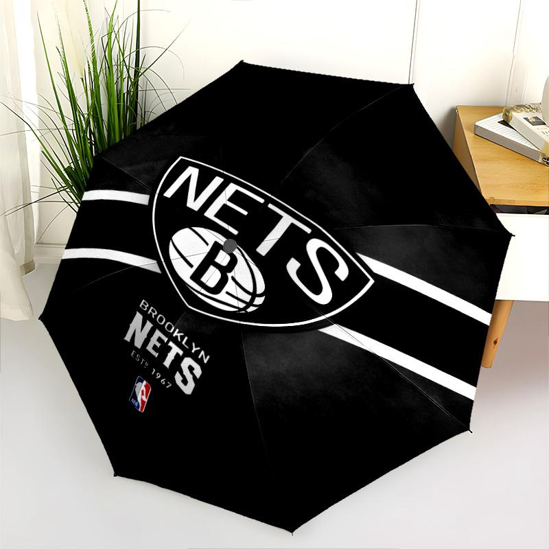 Brooklyn Nets Logo Print Folding Umbrella Durable Suitable For All Seasons Three Folds Printing Travel