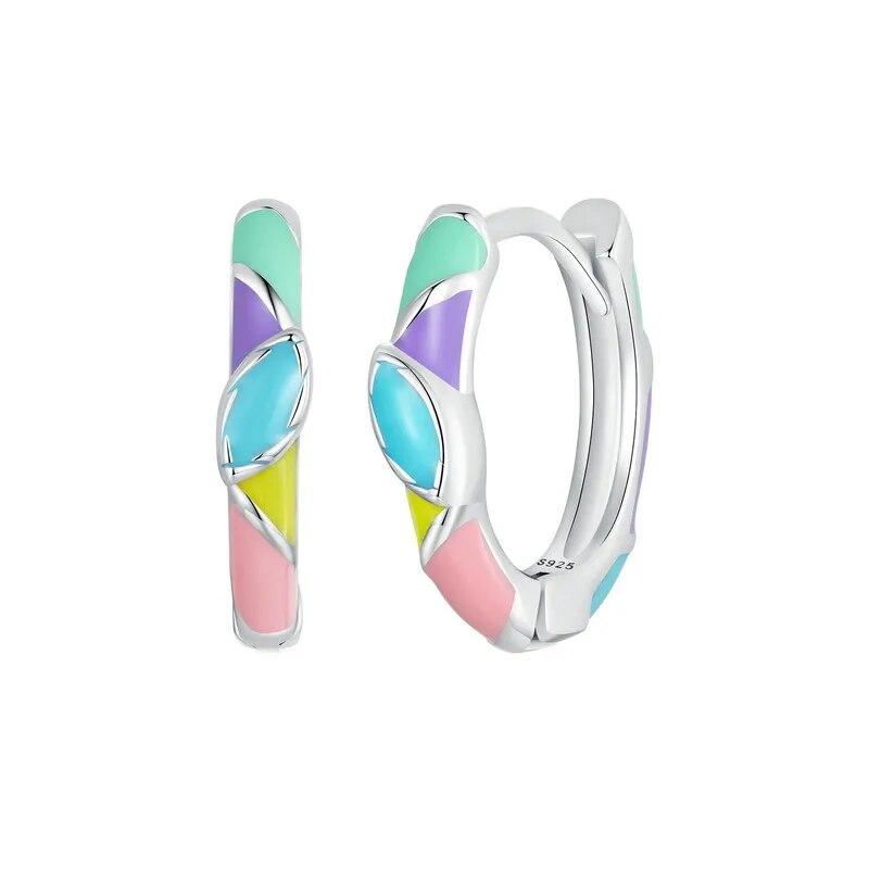BAMOER 925 Sterling Silver Rainbow Heart Hoop Earrings Cute Dainty Candy Jewelry for Women Girls