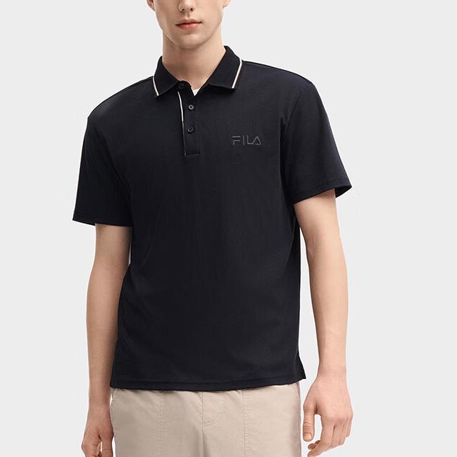 FILA Heritage Solid Color Casual Breathable Short Sleeve Polo Shirt Men Polo Shirts Black F11M438109FBK