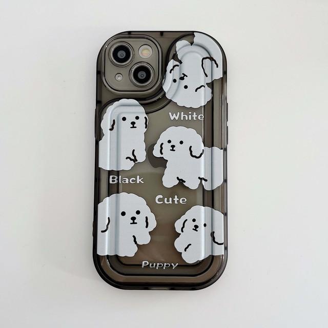 Ins White Black Dog Shockproof Puppy Cartoon Phone Case For Iphone 13 12 Promax 11 14 Pro Max Soft Silicone Back Cover Capa