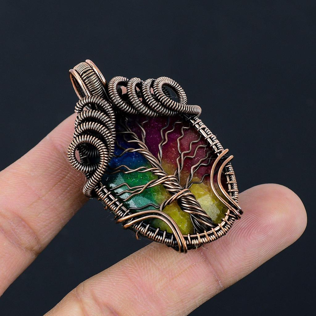 Rainbow Solar Quartz 999 Copper Wire Wrapped Pendant, Handmade Gemstone Pendant Jewelry, Gifts For Wife Brand New Pendant