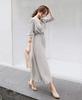 Royal Pine Shirt Long Pleated Belted Light Women's A-Line Dress, Sleeves, Chiffon, (XL, Gray)