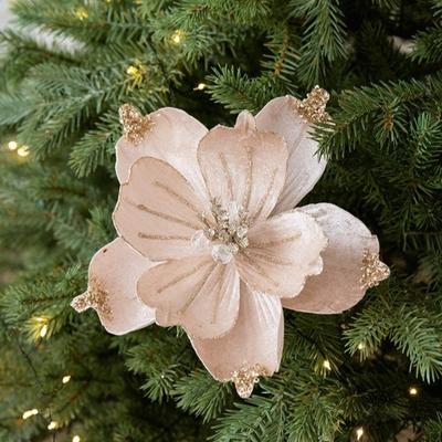 22cm Artificial Christmas Flower Realistic Shiny Christmas Tree Wreath Beautiful Handmade Christmas Poinsettia Party Supplies