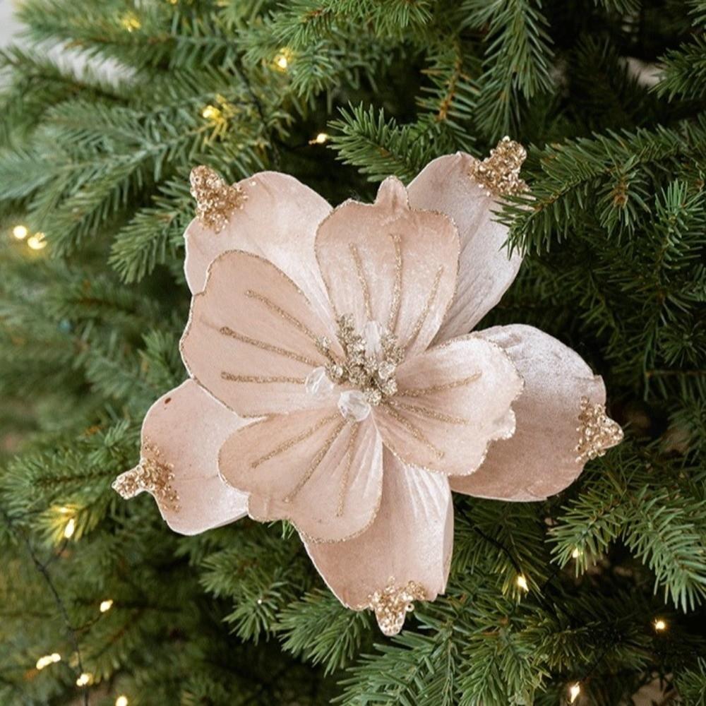 22cm Artificial Christmas Flower Shiny Beautiful Christmas Tree Wreath Handmade Realistic Christmas Poinsettia New Year Decor