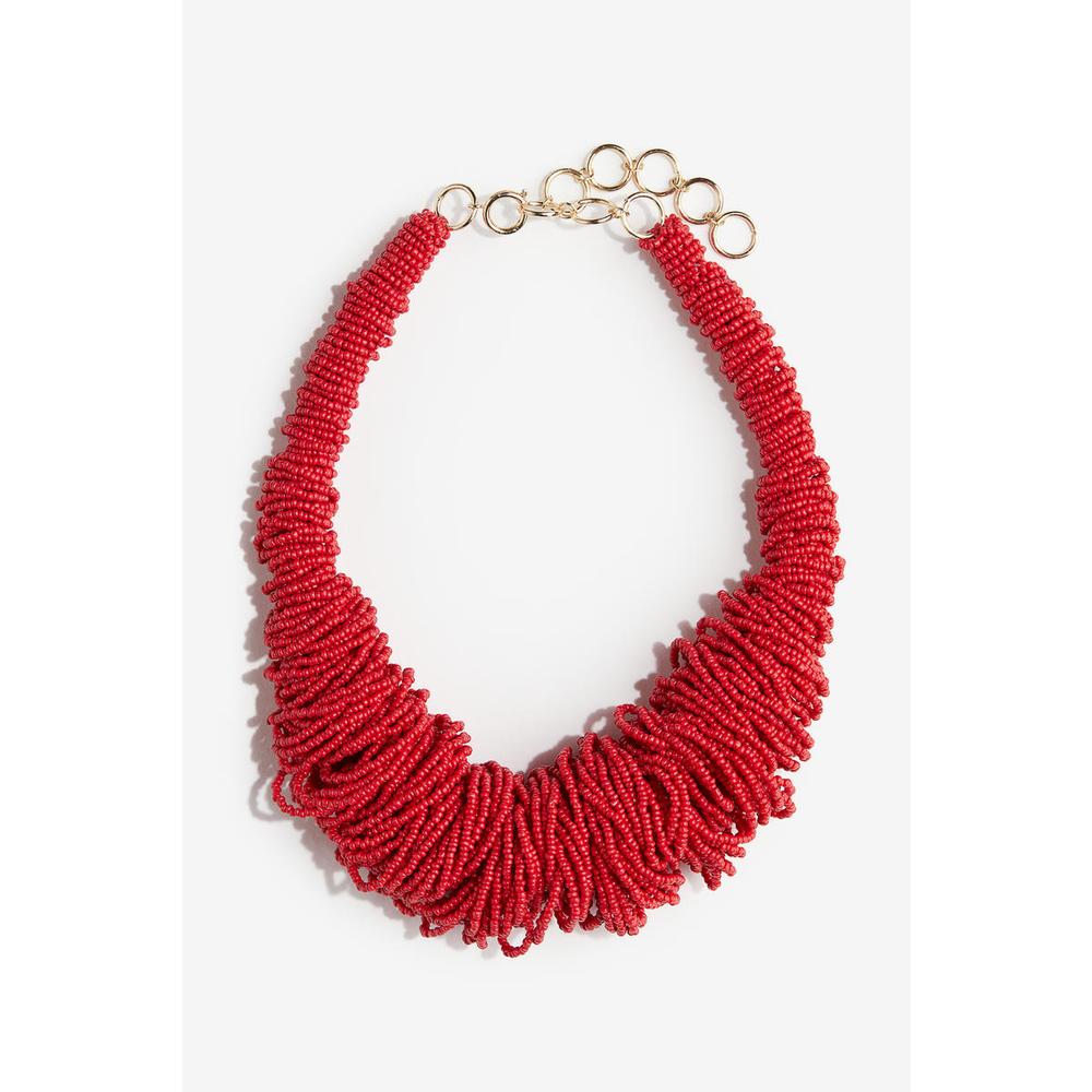 Glass Bead Statement Necklace Bright Red 1240153001