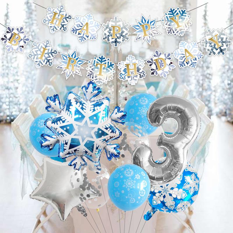 Snowflake Birthday Balloon Set Christmas Arrangement Birthday Flag Decoration 32 Inch Digital Set Blue Anniversary