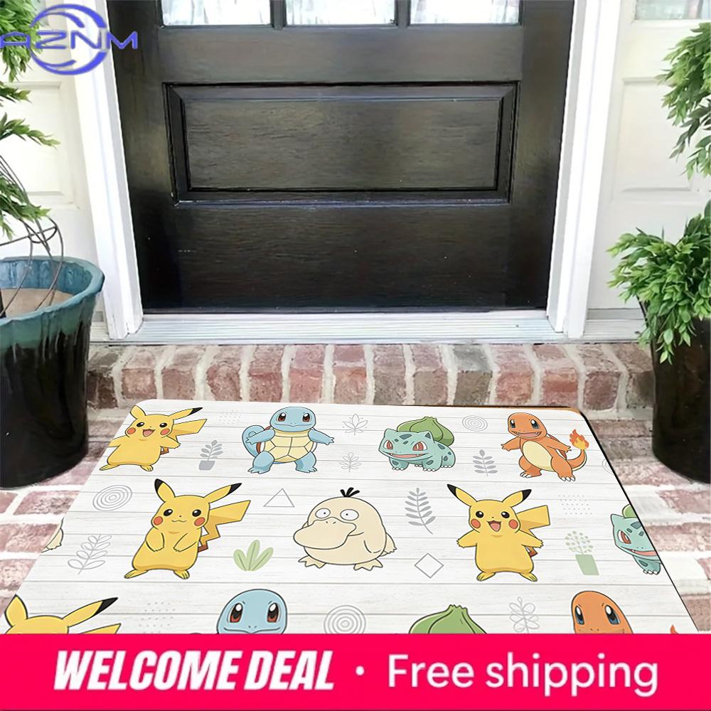 Pokemon Pikachu and Starters Cute Pattern Print Non-slip Doormat, Soft Absorbent Floor Rug for Home Decor