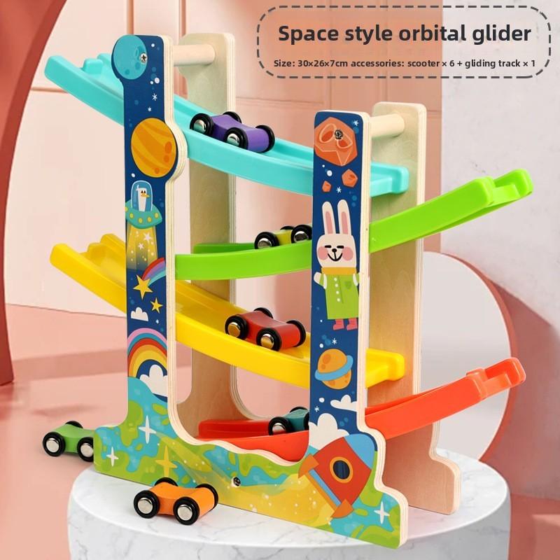 Wooden Kids Racing Track Car Toy With Inertia And Diy