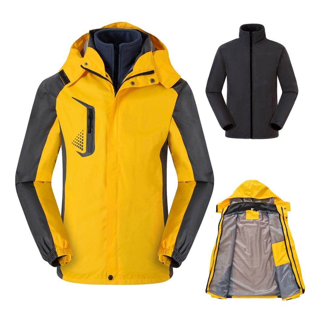 Spring, Autumn and Winter Men's Three-in-one Two-piece Jacket Outdoor Sports Detachable Hooded Trendy Padded Clothes