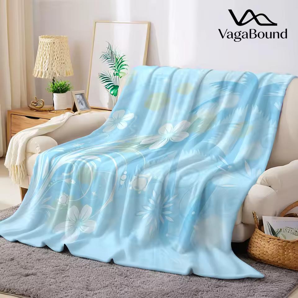 Light Blue Palm Flannel Blanket Warm Soft Halloween Christmas Couch Warm Cozy Decorative Decor Gift for All Season