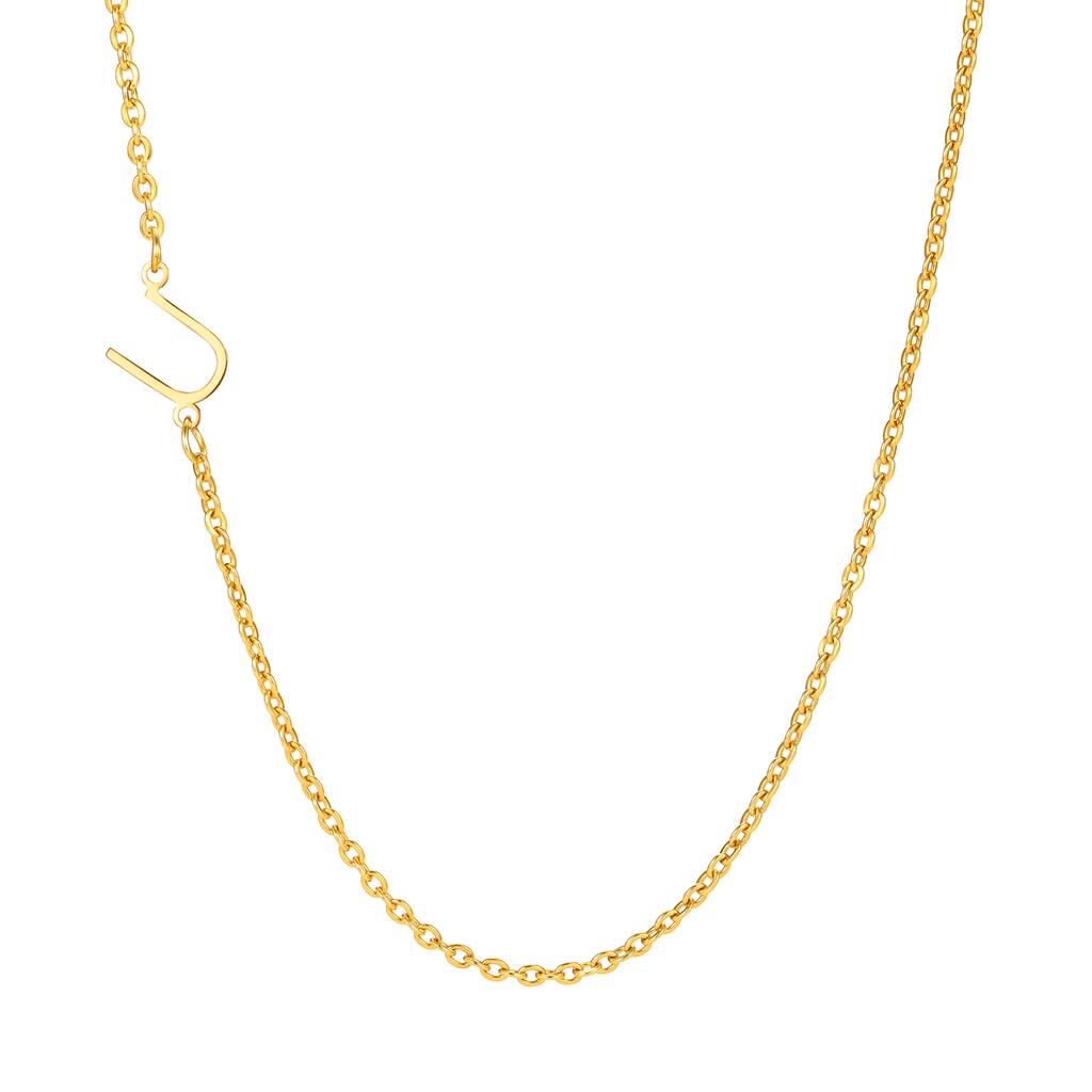 A-Z 26 Letters Initial Necklaces for Women 18k Gold Color Stainless Steel Necklace Rolo Chain Pendants Anniversary Jewelry