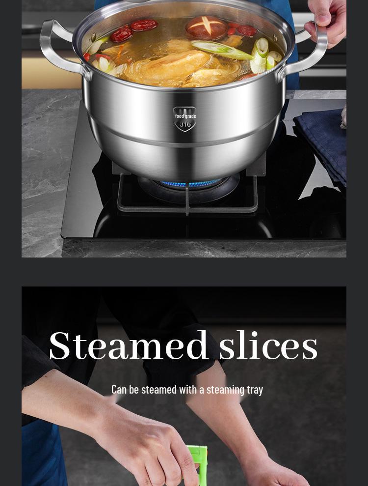 Tall and Thick 316 Stainless Steel Multi-Layer Steamer Pot with Integrated Molding and Food-Grade Steaming Basket