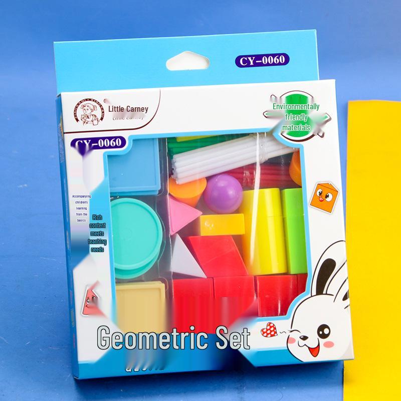 First Grade Math Aid Set: Stationery Box with Counting Sticks & Geometric Shapes.