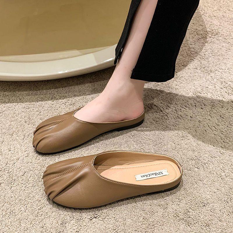 Baotou Half Slippers Women's Outer Wear 2025 New Spring and Summer Retro Lazy Grandma Shoes Muller Shoes Flat Cool Slippers