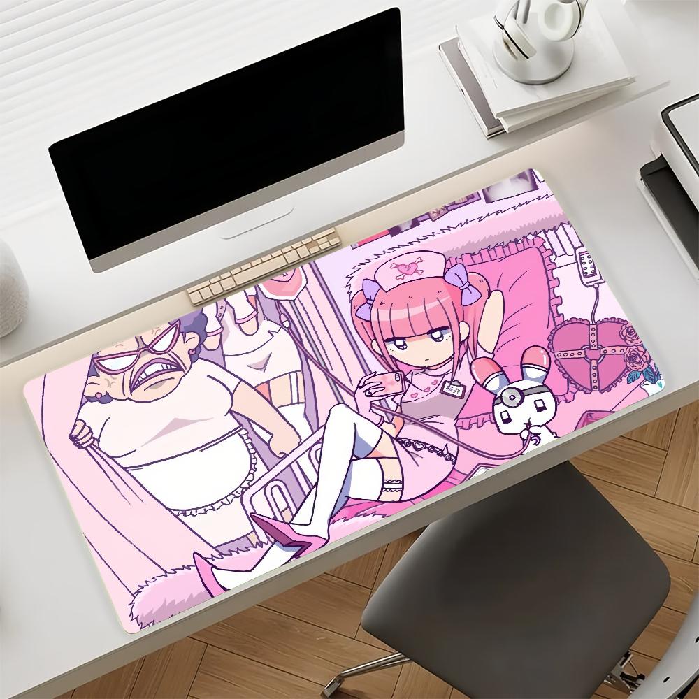Gaming Mouse Pad Large Antislip Stitched Edges Cute Pink Kawaii Anime Girl Mat for PC Gamers and Daily Office Desk Use