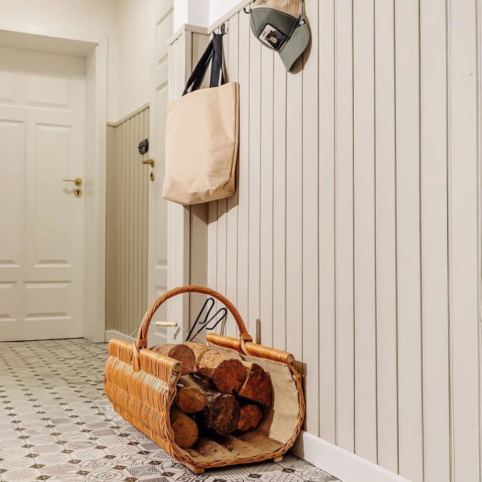 Panier à bûches - CREATIVE HOME - Cheminée Osier Ovale - Poignée - Osier 100% naturel - 60x45x50 cm