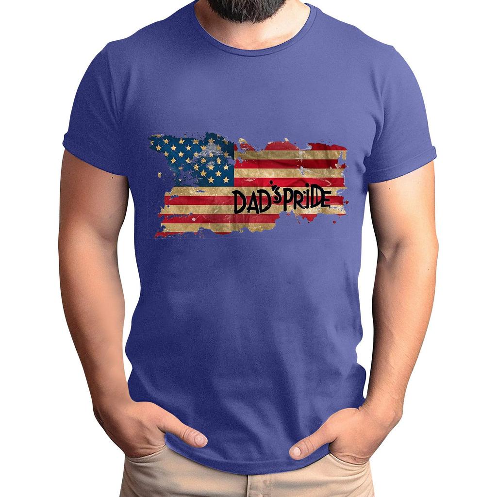 Tricou de Bărbați cu Imprimeu Steag pentru Ziua Tatălui, Top Lejer Casual cu Mânecă Scurtă