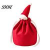 Reusable Xmas Party Favor Bags Christmas Drawstring Gift with Santa Hat, Velvet Goodie Sacks, Festive Candy Apple Treat Pouch for Eve Giving,