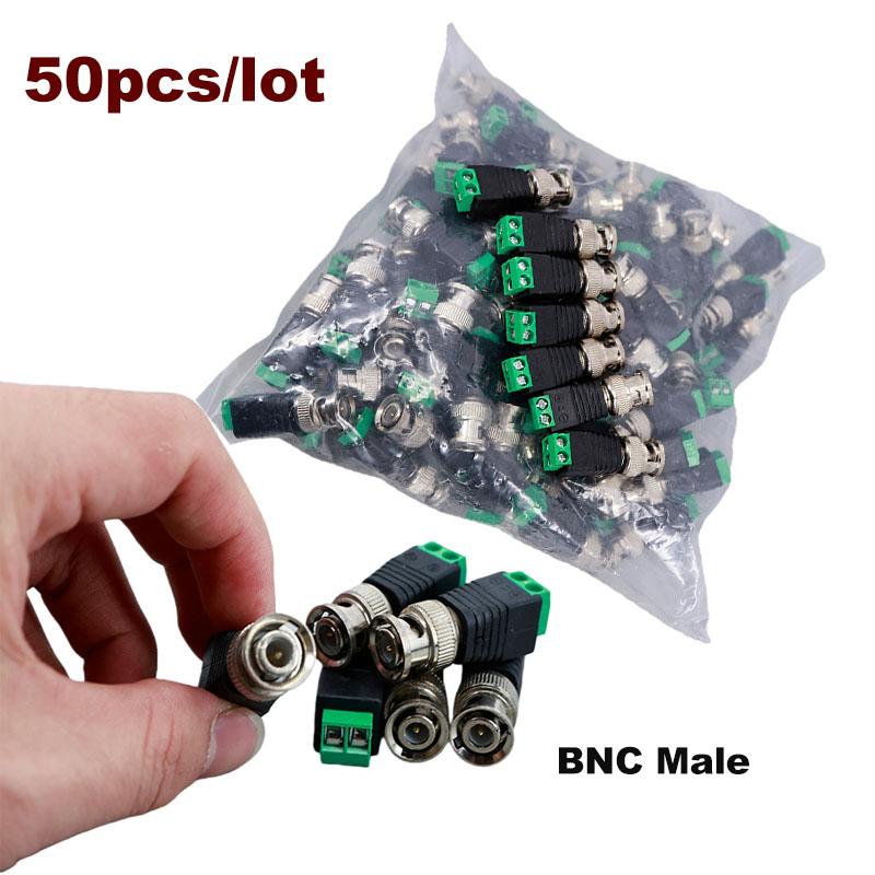 50pcs/lot BNC Connector Male Coax Cat5 DC Adapter Balun Cable Connector for CCTV Camera Accessories J17