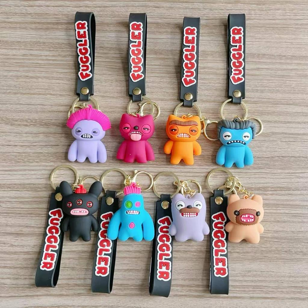 Ugly Cute Monster Keychain With Teeth Plush Doll Pendant Kids School Bag Charm Decorative Small Gift