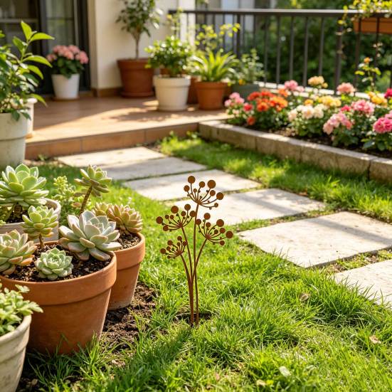 1/2 Stück Vintage Rostige Pusteblume Gartenstecker, Dekorative Metall-Pusteblume Hofkunst, Eisen-Pusteblumen-Beet-Schild für Außenrasen Terrasse Weg