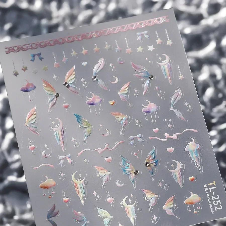 Shiny Jelly Butterfly Charming Golden Gradient Bowknot 5D Self Adhesive Nail Art Sticker Flower Petal Rhinestone Manicure Decals