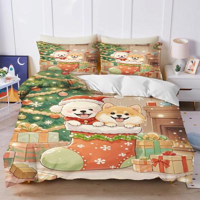 Christmas Gifts Pet Dog Bedding Set Duvet Cover 100% Polyester Suitable For Children And Adults 3-Piece Set 1 Quilt Cover