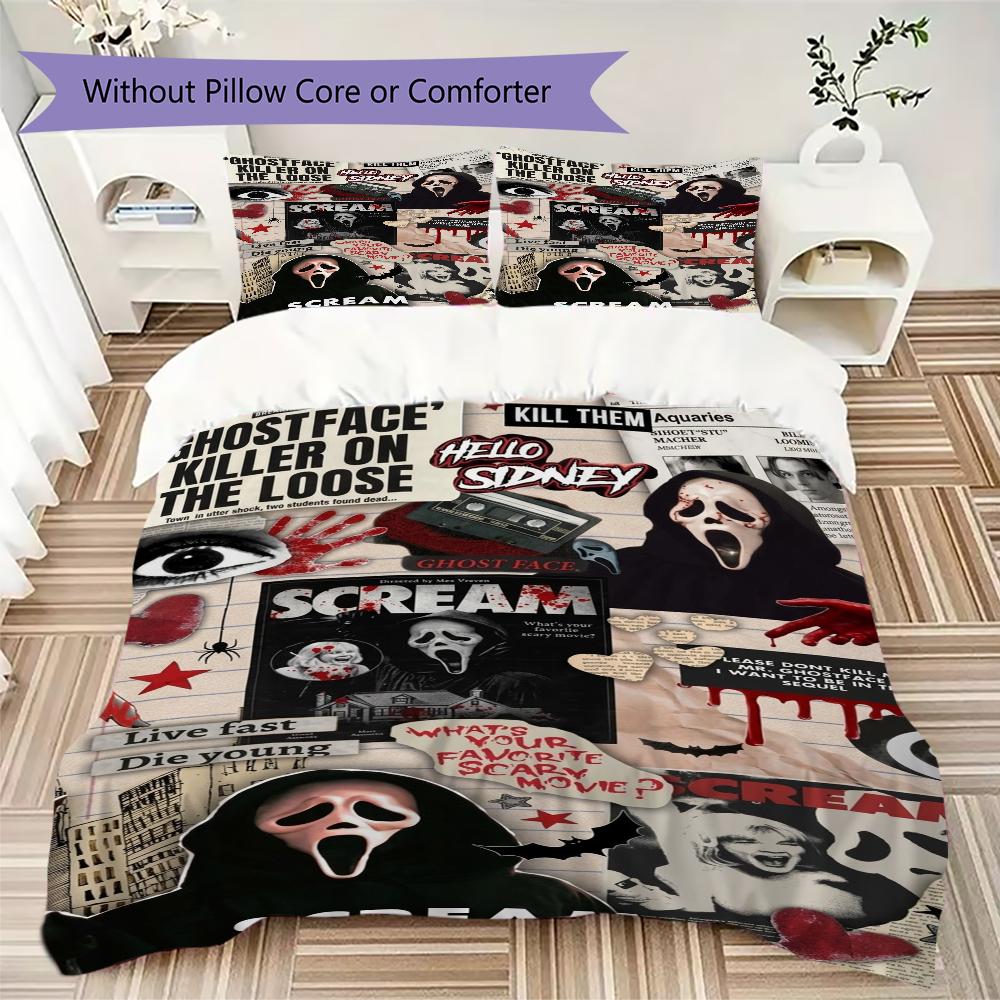 Scream Pattern Bedding uilt Set uilt Cover Pillowcase Home Decoration Birthday Gift (1 * duvet cover + 2 * pillowcase without core)