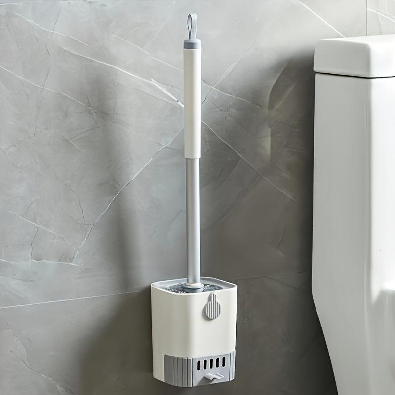 Wall-mounted Toilet Brush with Long Handle, Flexible No-dead-angle Cleaning, Comes with Storage Holder for Bathroom Use.