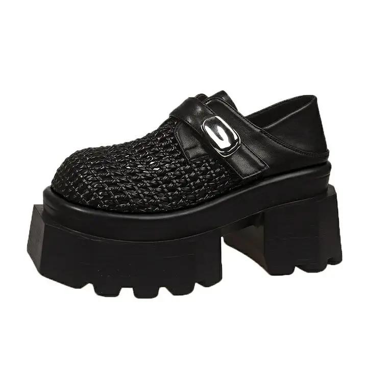 Fashion 8.5CM New Synthetic Leather High-heeled Platform Wedge Sandals Women Summer Weaving Breathable High Heels Chunky Sneakers Woman