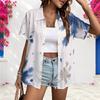 Women Plus Size Short Sleeve Button Up Shirt Watercolor Print Turn Down Collar Casual Loose Blouse For Summer Daily Office Wear