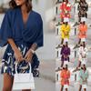 BITCED Women's Autumn V-Neck Loose Bat Sleeve Printed Dresses
