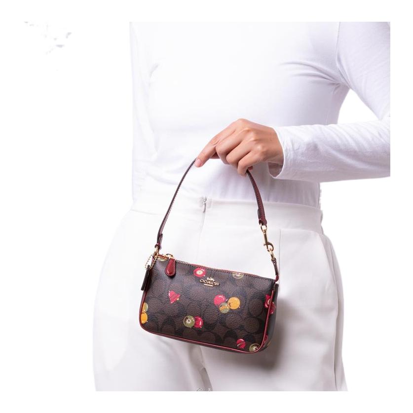 Coach Nolita 19 Classic Floral Print Zipper Coated Canvas And Leather Mahjong Bag Women Handbag Dark-Brown C7403-IMOSN