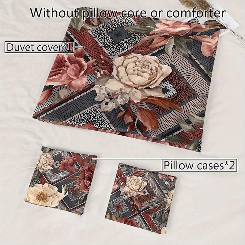 Conjunto de Capa de Edredom Boho Floral 3 Peças Roupa de Cama Geométrica Rosa Conjunto de Colcha Roupa de Cama com Tema Floral Vintage Luxo