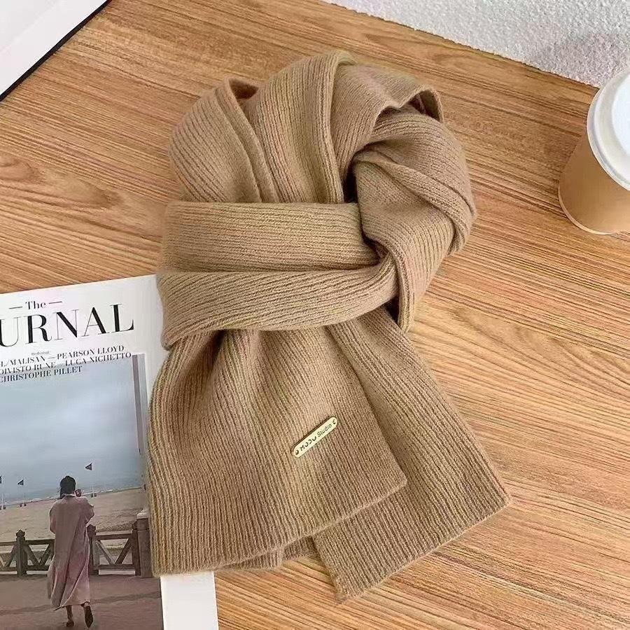 Korean-Style Houndstooth Knitted Round Neck Scarf - Warm, Versatile, Trendy Autumn/Winter Accessory