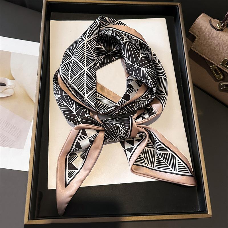 

Маленькие шелковые шарфы с черным полосатым узором для женщин, длинный узкий шарф с шелковистой текстурой, двусторонний, женская повязка на голову, шаль, повязка для волос 14x147cm