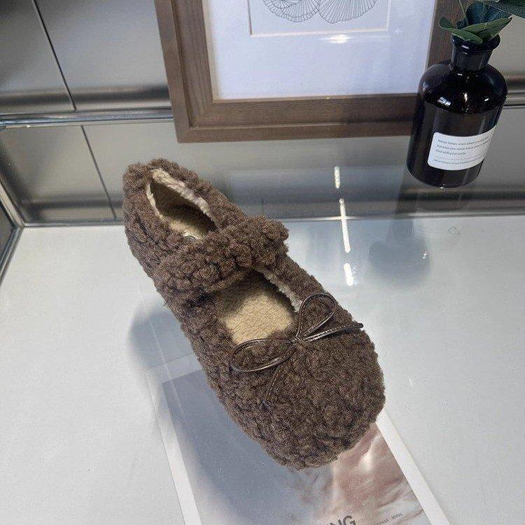 Full of Sweetness~ Milky White Velvet Mary Jane Wool Shoes Women's Winter Lamb Wool Flat-bottomed Warm Beanie Cotton Shoes