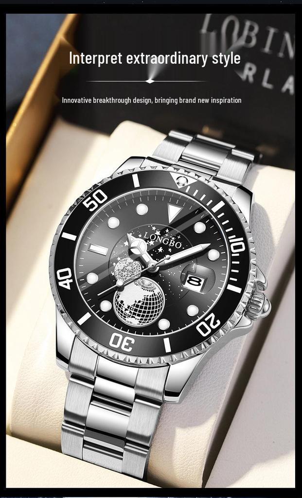 Longbo Men's Waterproof Luminous Steel Band Business Casual Watch
