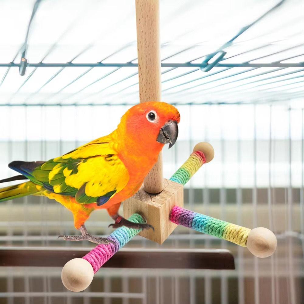 Chew-Proof Construction Wood Bird Training Stand Parrot Play Rack Small Medium Animals