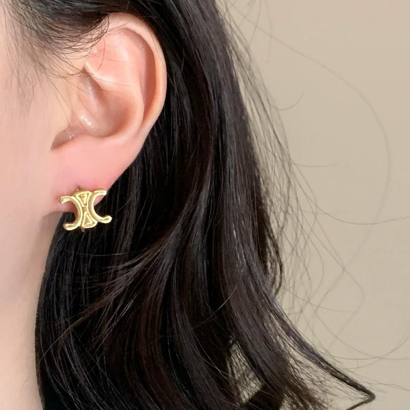 1 Pair Copper Silver Needle Fashionable Double C-Shaped for Women Girls Earrings Hypoallergenic Gold-Plated Stud Ear
