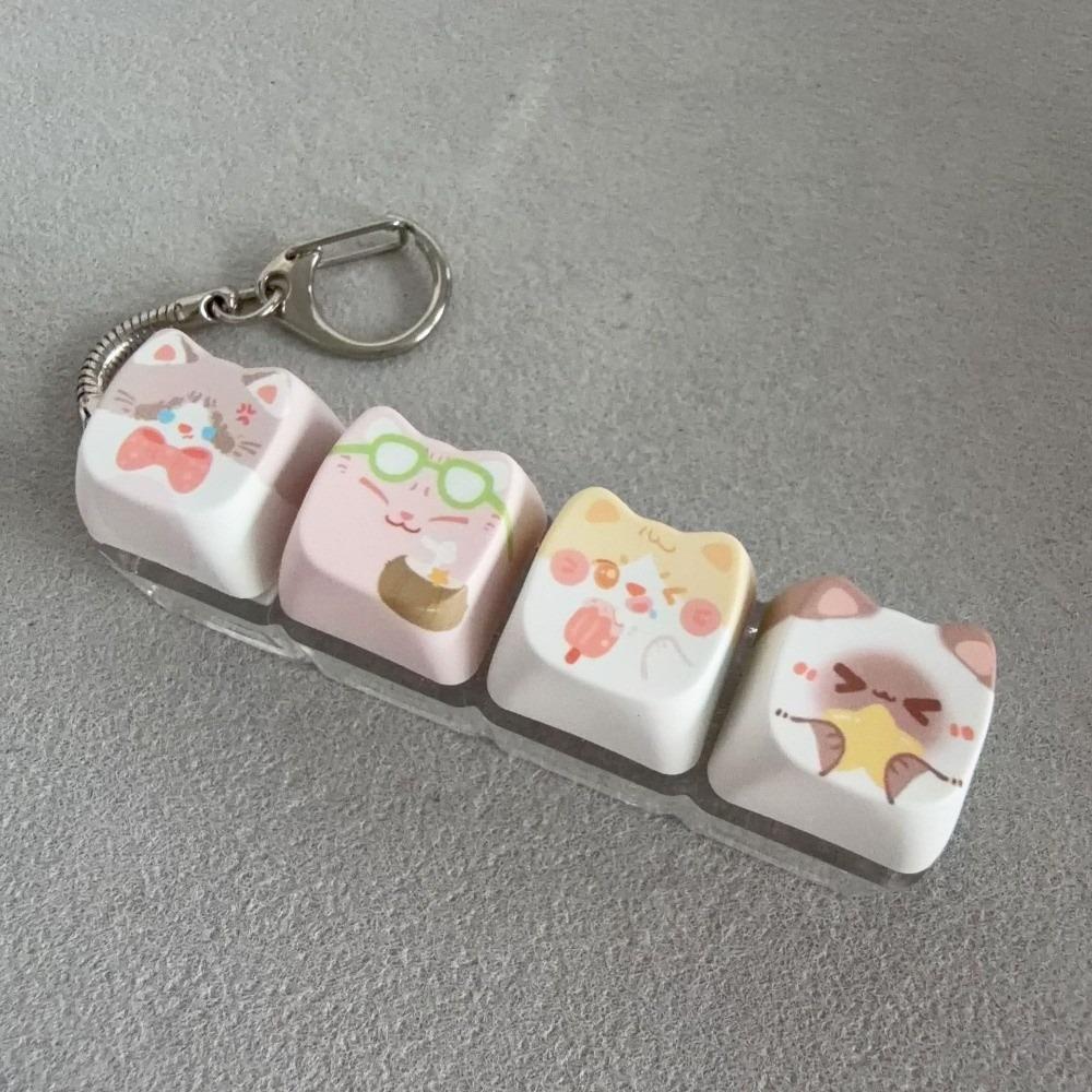 Finger-Tip Pressing Button Cat Fidget Clicker Keychain 4-Key Keycap Keychain Bag Charm