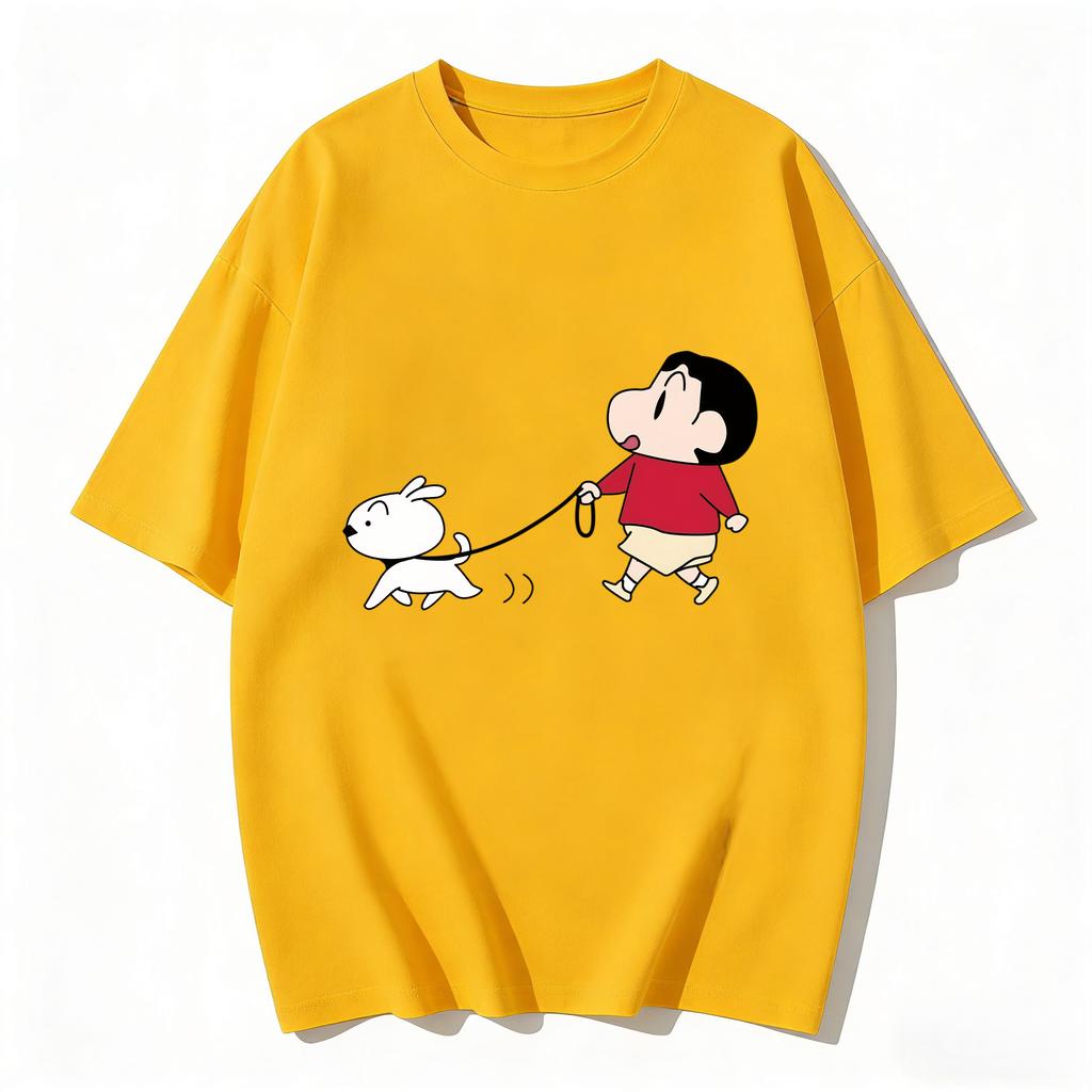 Crayon Shin Chan Shiro Print Casual T Shirt Cute Anime Short Sleeve Tee for Unisex Women Daily Wear
