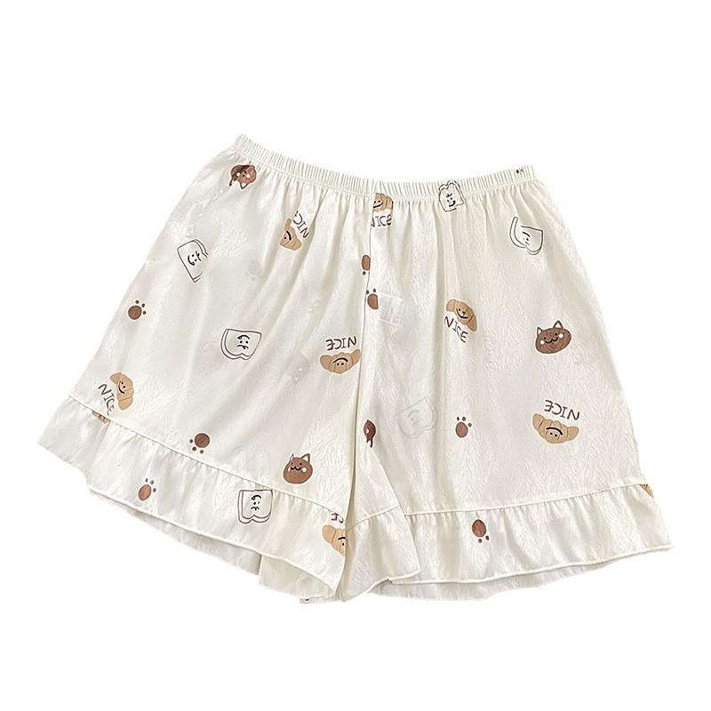 Ladies Summer Thin Cartoon Sweet Floral Satin Ice Silk Breathable Loose Comfortable Leggings