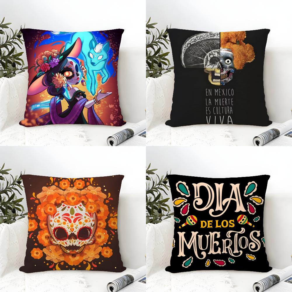 Festival D-Dia De Muertos 4 Pillow Case Linen Cushion Covers For Decorative Sofa Home Pillows Case Car Chair Pillows Cases