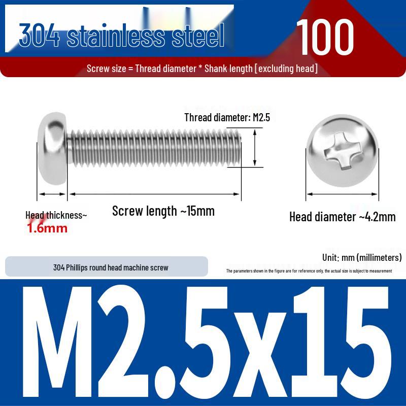 304 Stainless Steel Phillips Pan Head Screw Set for Switch Socket Panel, M3/M4/M5 Sizes