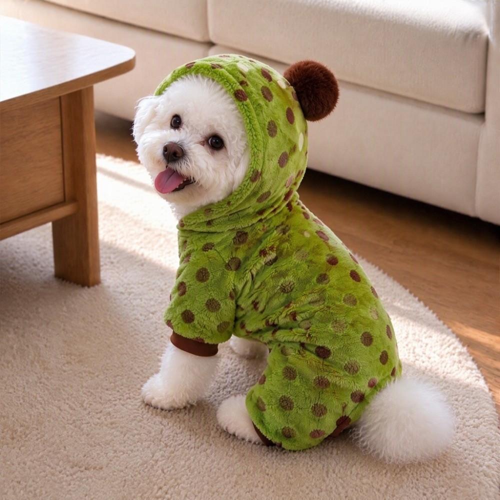 Fashion Polka Dot Pattern Dog Four Legged Coat Thickened Warm Comfortable Dog Jumpsuit Soft Plush Dog Hooded Sweatshirt Walking