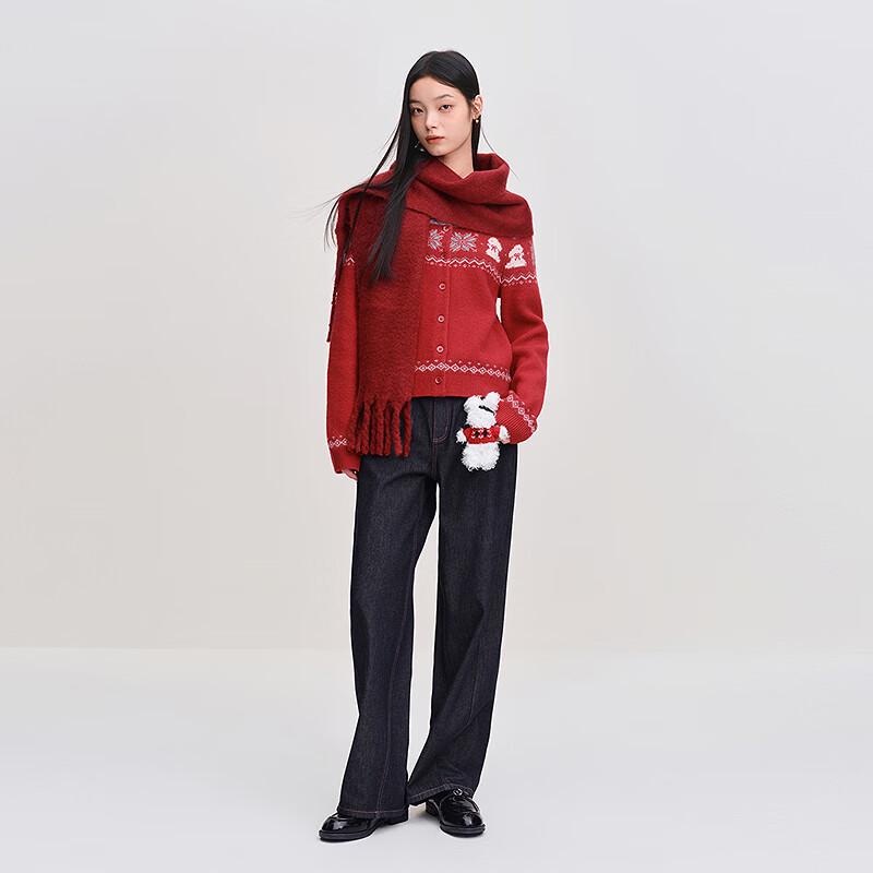 Ledin Fair Isle Cartoon Rabbit Contrast Knit Cardigan