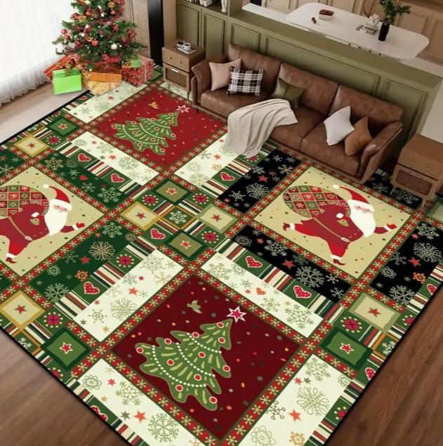 Christmas Carpet Red and White Snowflake Pattern Holiday Bottom for Living Room Bedroom Kitchen Floor Christmas Party Decoration
