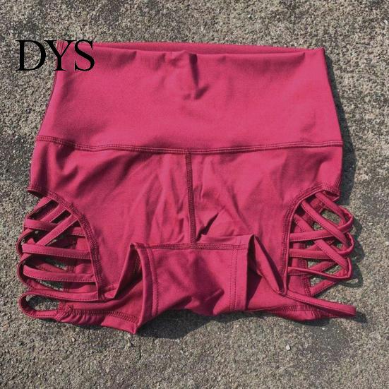 Gym Shorts Women Pants High-waist All-match Hollow Cross Fashionable Running Elastic Waist Short for Home Sport